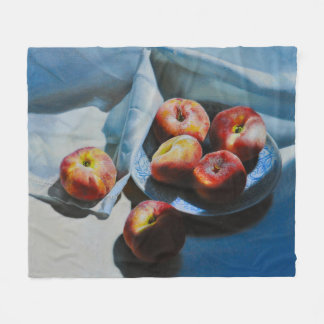 Still Life with Peaches and White Cloth Fleece Blanket