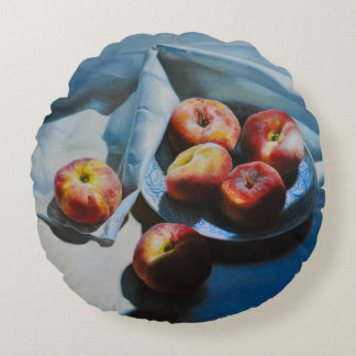Still Life with Peaches and White Cloth Round Pillow