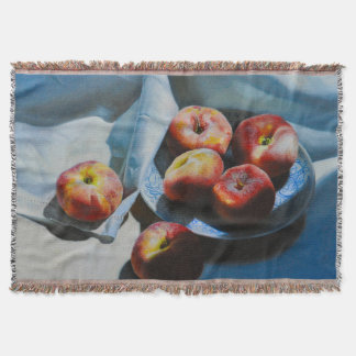 Still Life with Peaches and White Cloth Throw Blanket