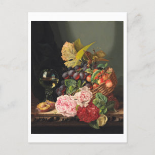 Still life with peonies and a glass of wine  postcard