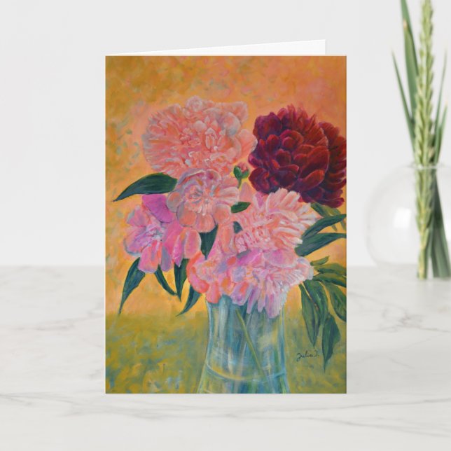 Still Life with Peonies Painting Birthday Greeting Card (Front)