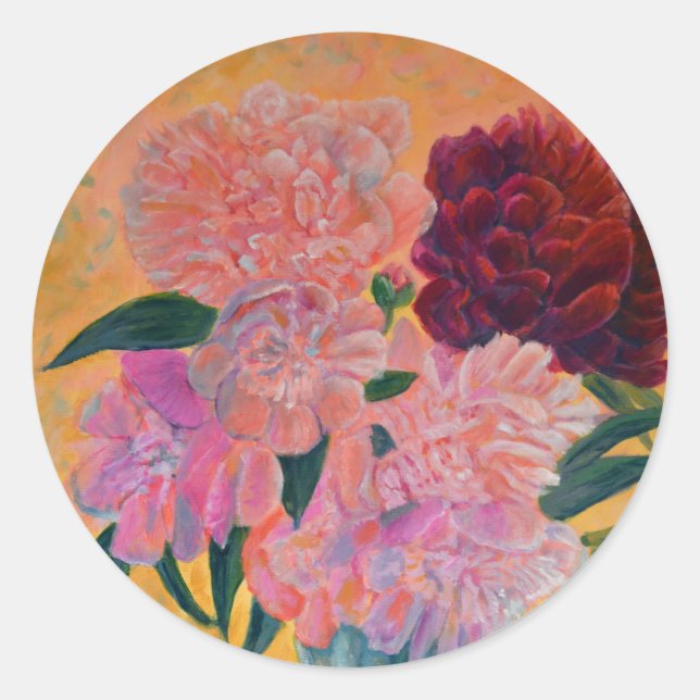 Still Life with Peony bouquet Classic Round Sticker (Front)