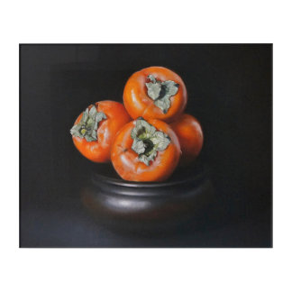 Still Life with Persimmons on Black Background Acrylic Print
