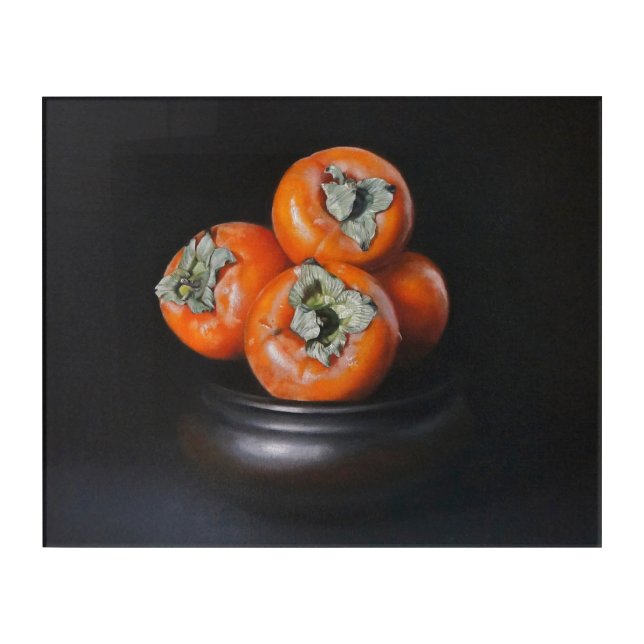 Still Life with Persimmons on Black Background Acrylic Print (Front)
