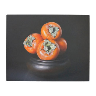 Still Life with Persimmons on Black Background Metal Print