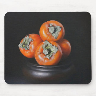 Still Life with Persimmons on Black Background Mouse Pad