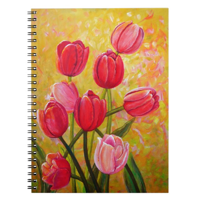 Still life with Pink and Red Tulips Painting  Notebook (Front)