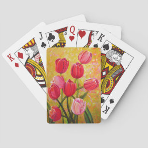 Still life with Pink and Red Tulips Painting Poker Cards