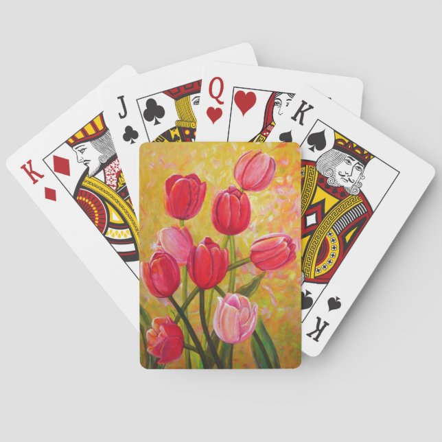 Still life with Pink and Red Tulips Painting  Poker Cards (Back)