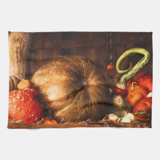 Still Life with Pumpkins and Gourds Kitchen Towel