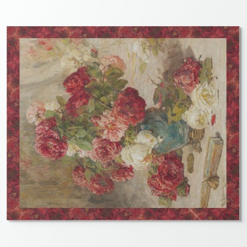 STILL LIFE WITH ROSES AND A FAN FRENCH DECOUPAGE WRAPPING PAPER