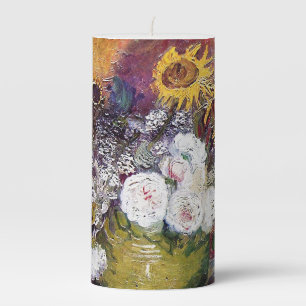 Still Life with Roses and Sunflowers - Van Gogh Pillar Candle
