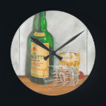 Still Life with Scotch by Jennifer Goldberger Round Clock<br><div class="desc">Drain your glass to this realistic still life painting by Jennifer Goldberger. You can almost imagine reaching into the piece and grabbing a glass for yourself. Get your copy today!</div>