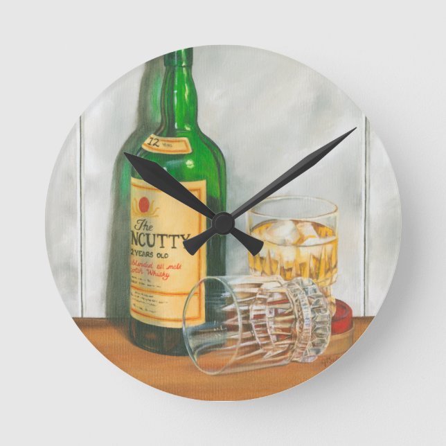 Still Life with Scotch by Jennifer Goldberger Round Clock (Front)