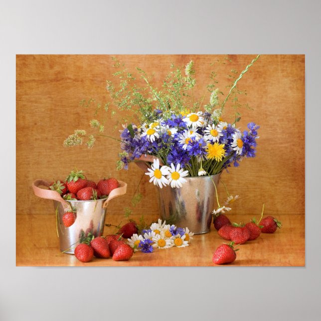 Still life with strawberries and wild flowers poster (Front)