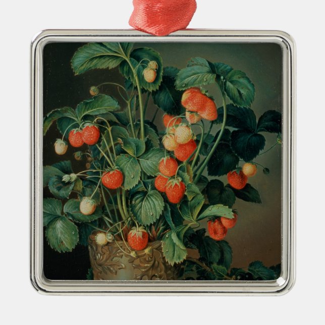 Still life with strawberries metal ornament (Front)