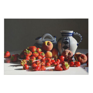 Still Life with Strawberries, Peaches and Cherries Faux Canvas Print