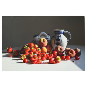 Still Life with Strawberries, Peaches and Cherries Metal Print