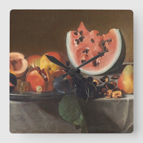 Still life with watermelons and carafe square wall clock