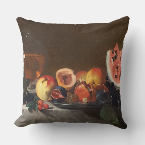 Still life with watermelons and carafe throw pillow