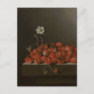 Still-life with wild strawberries, 17th C Fine Art Postcard