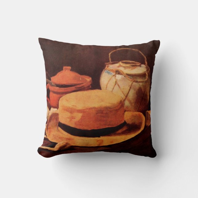 Still Life Yellow Straw Hat by Vincent van Gogh Throw Pillow (Front)
