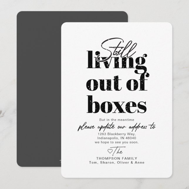 Still Living Out of Boxes Moving Announcement (Front/Back)