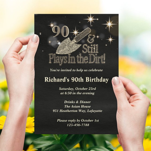 Still Plays in Dirt Gardening 90th Birthday  Invitation (Creator Uploaded)