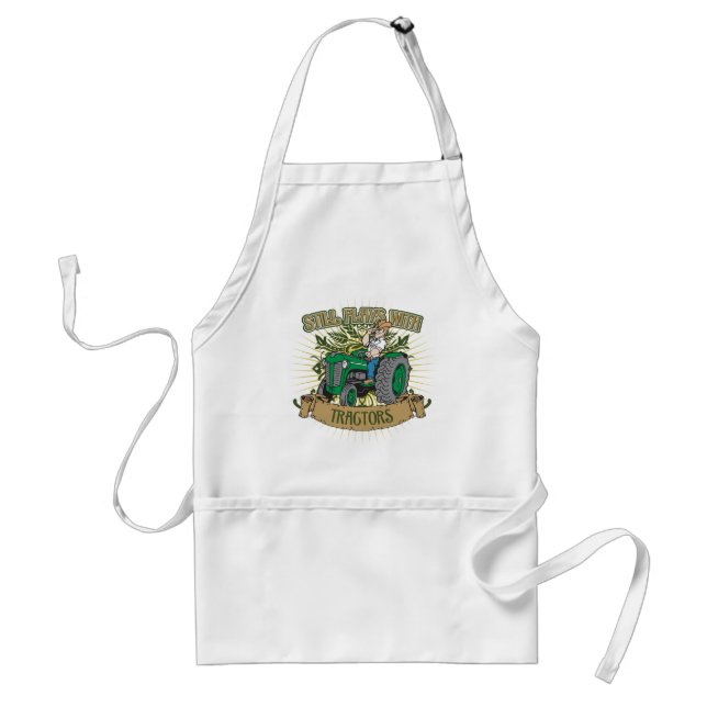 Still Plays With Green Tractors Adult Apron (Front)