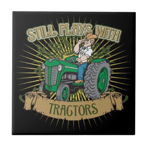 Still Plays With Green Tractors Ceramic Tile