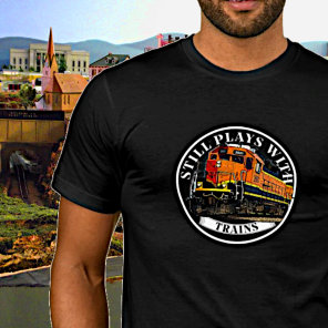 Still Plays with Trains Orange Black Diesel Train  T-Shirt