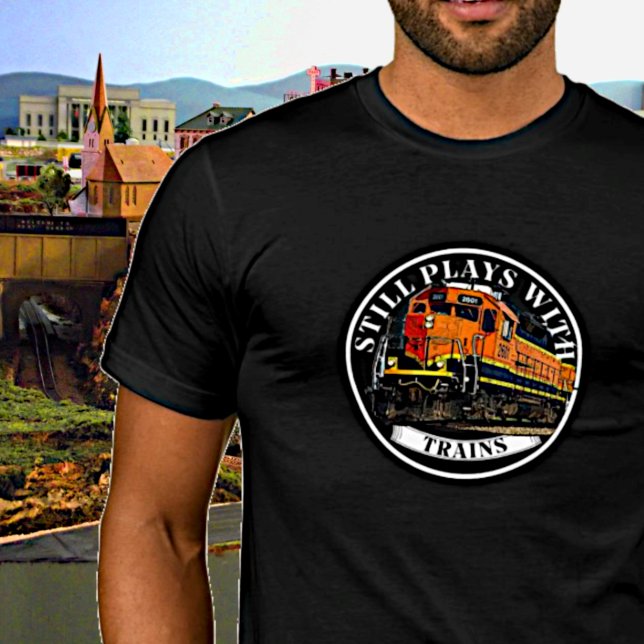 Still Plays with Trains Orange Black Diesel Train  T-Shirt (Creator Uploaded)
