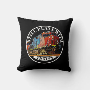 Still Plays with Trains Orange Diesel Locomotive   Throw Pillow