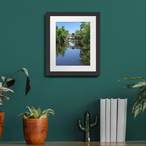 Still Pond Reflection Stone Bridge Photograph Framed Art