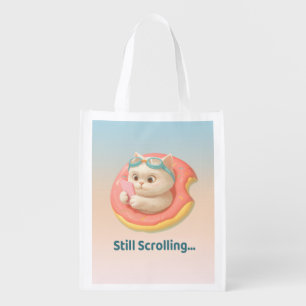 Still Scrolling: Funny Bao Bao Cat Donut Sticker Grocery Bag