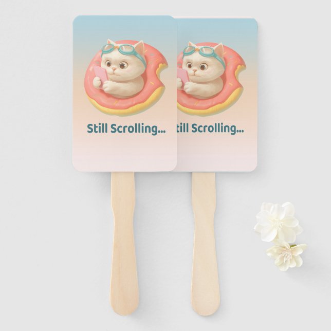 Still Scrolling Hand Fan | Cute Cat Meme (Front and Back)