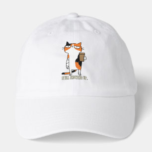 Still Showing Up Grumpy Calico Cat With Coffee Hat