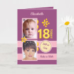 Still so cute photos purple 18th Birthday Card<br><div class="desc">Still so cute 18th Birthday greeting card for her.

Replace the two photos on the front and add a name and your message.
Make a wish.
Designed in purple and pink with gold flowers.</div>