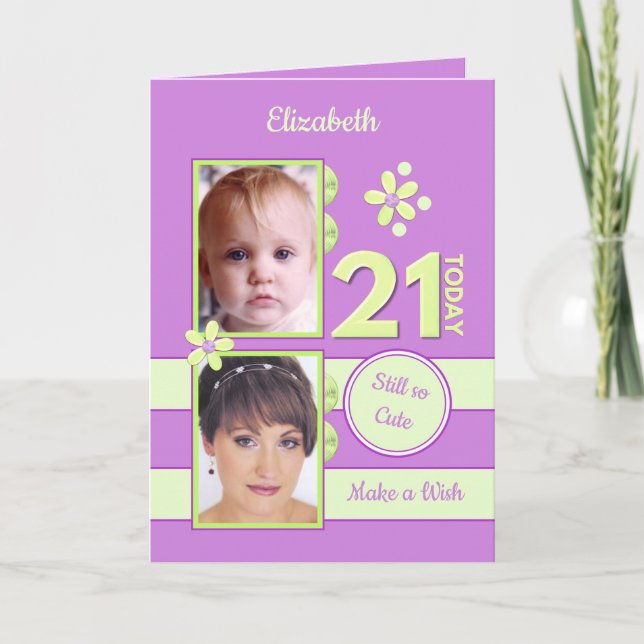 Still so cute photos purple 21st Birthday Card (Front)