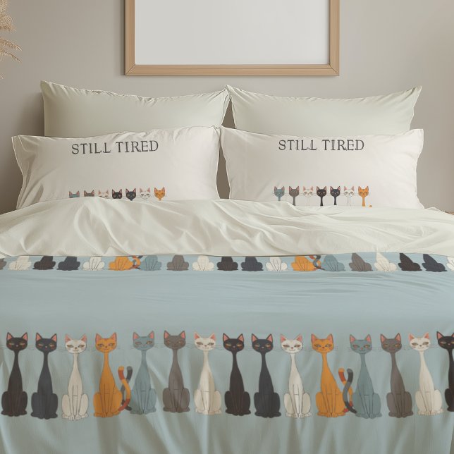 Still Tired Cats - Blue Cat Mom Graphic Reversible Pillow Case (Creator Uploaded)
