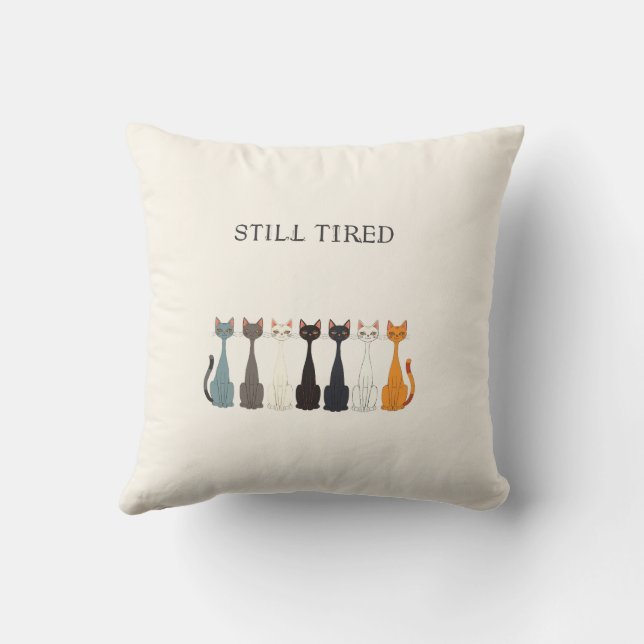 Still Tired Cats - Blue Cat Mom Graphic Reversible Throw Pillow (Back)