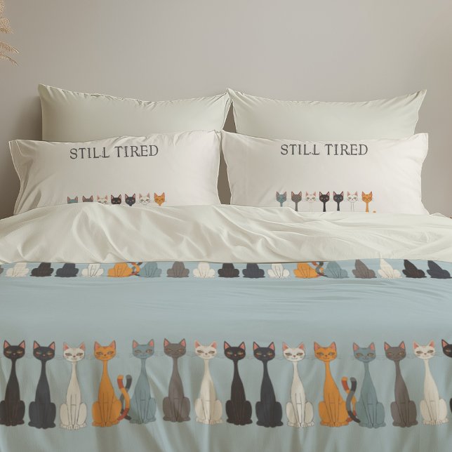 Still Tired Cats Mom | Blue Graphic Reversible Cat Pillow Case (Creator Uploaded)