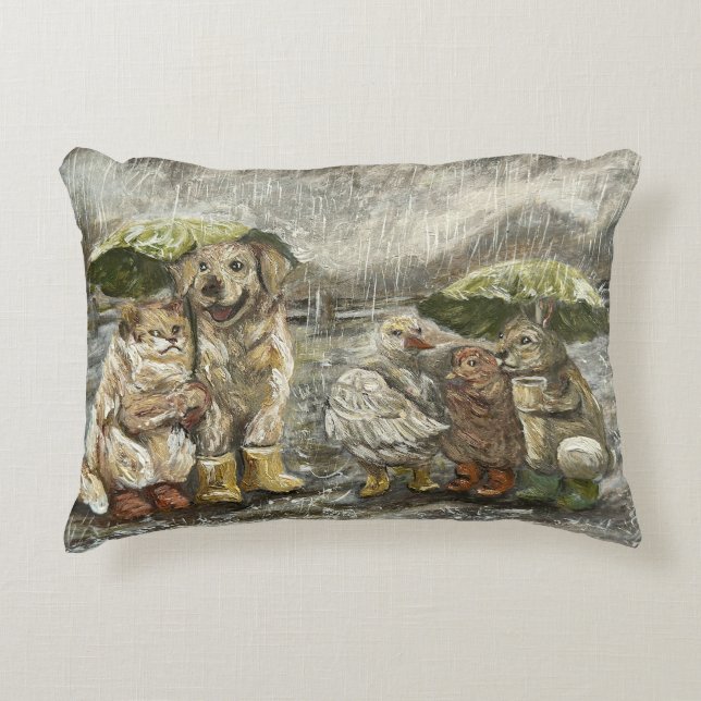 Still Together Whimsical Farmhouse Animals Rainy  Accent Pillow (Front)