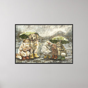 Still Together Whimsical Farmhouse Animals Rainy Canvas Print