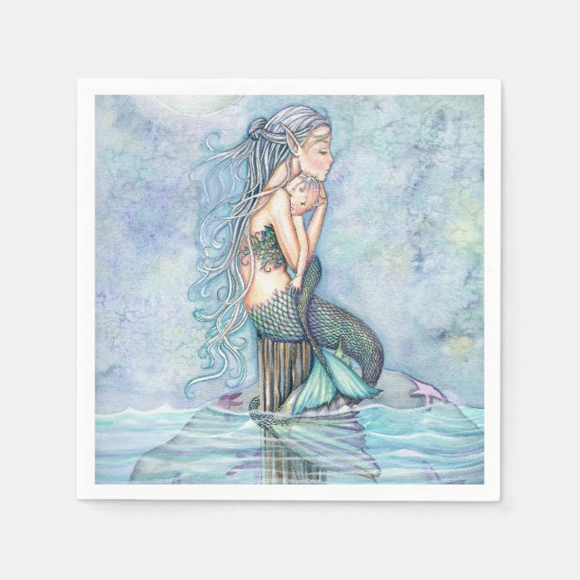 Still Waters Mermaid Mother and Infant Baby Shower Paper Napkins (Front)