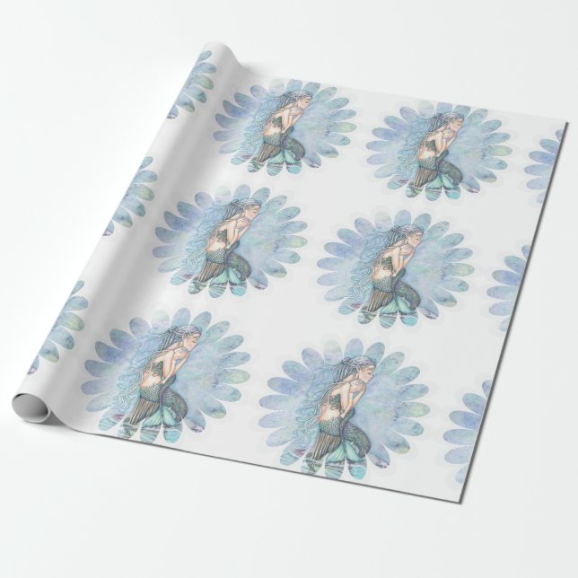 Still Waters Mermaid Mother and Infant Baby Shower Wrapping Paper (Unrolled)