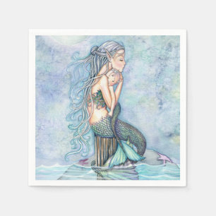 Still Waters Mother and Baby Mermaids Paper Napkin