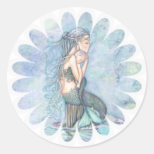 Still Waters Mother and Infant Mermaid Baby Shower Classic Round Sticker