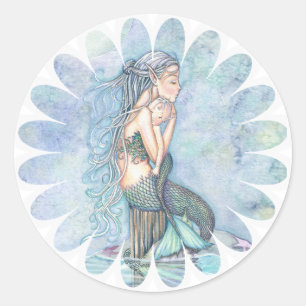 Still Waters Mother and Infant Mermaid Baby Shower Classic Round Sticker