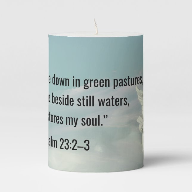 Still Waters – Psalm 23 Cherub Candle (Front)
